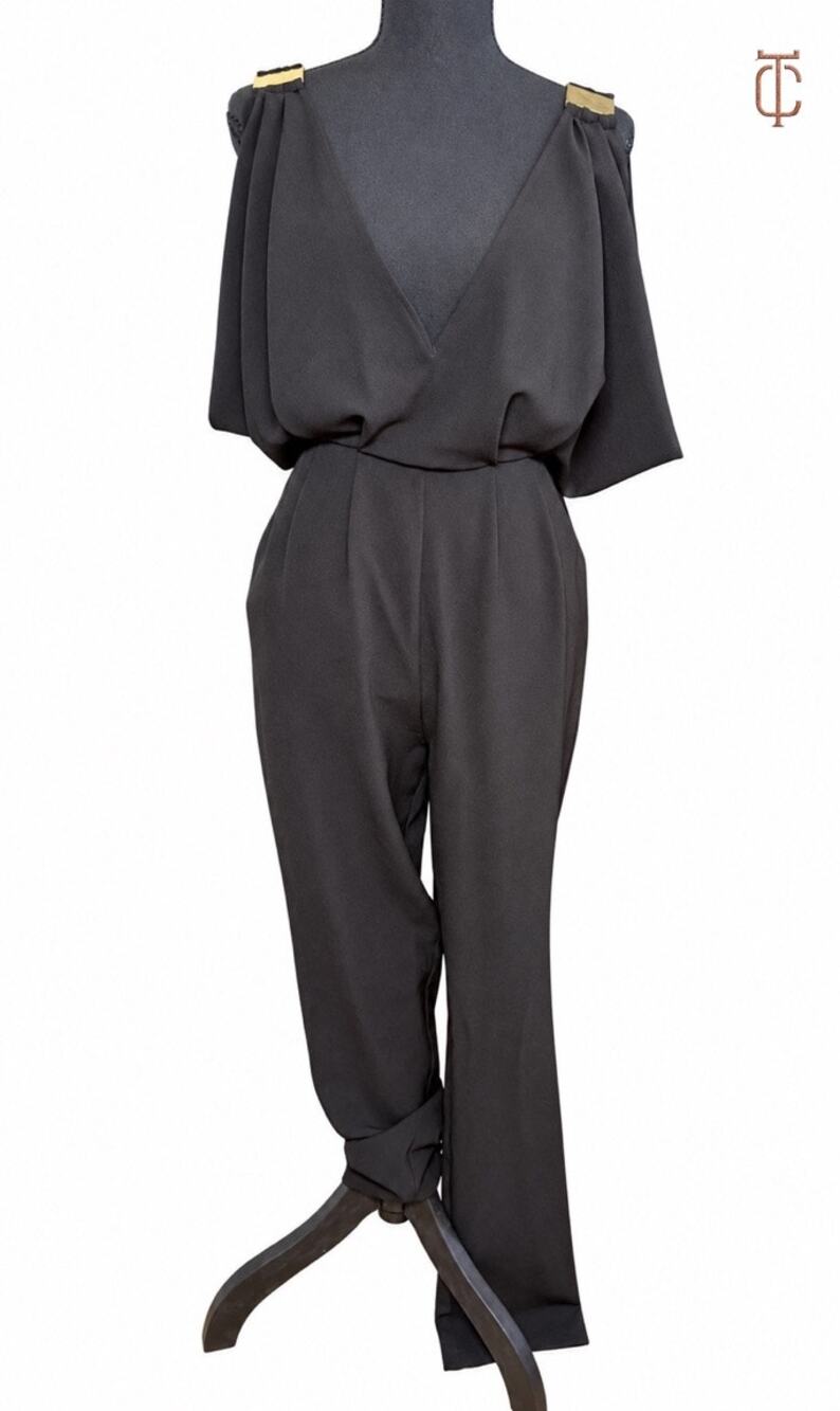 Finders Keepers Women's Walk Away Black Jumpsuit Gold Shoulder Detail XS NWT